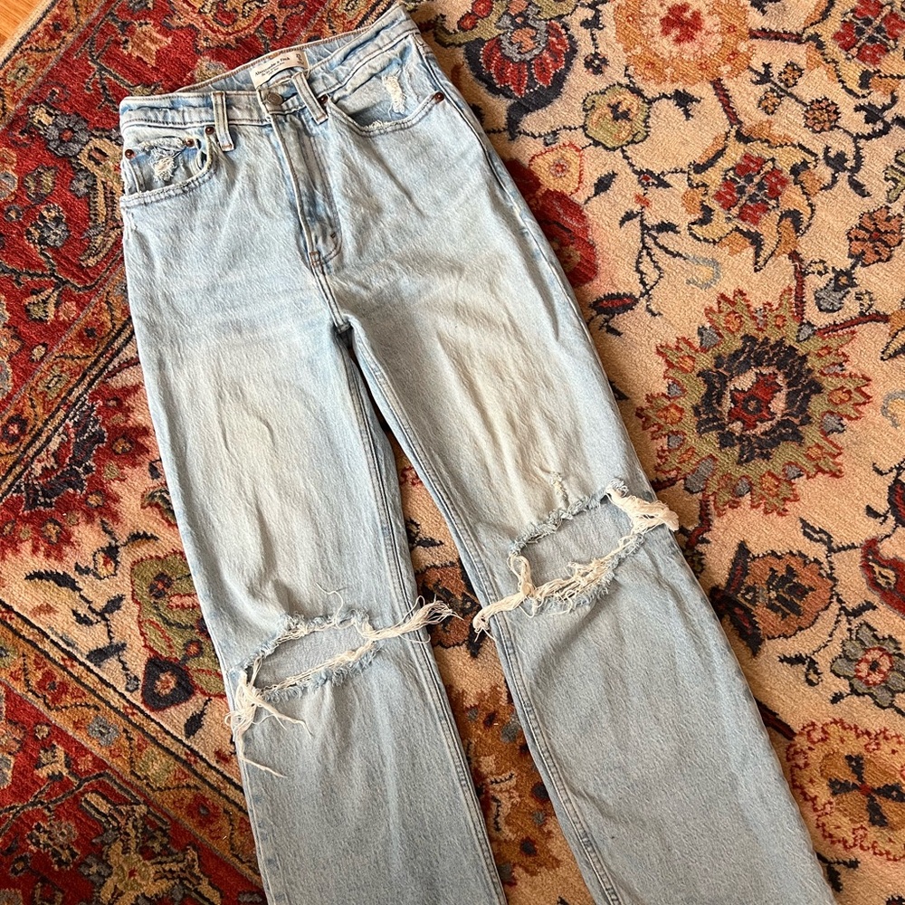 Abercrombie & Fitch Light Wash High Rise Distressed Jeans